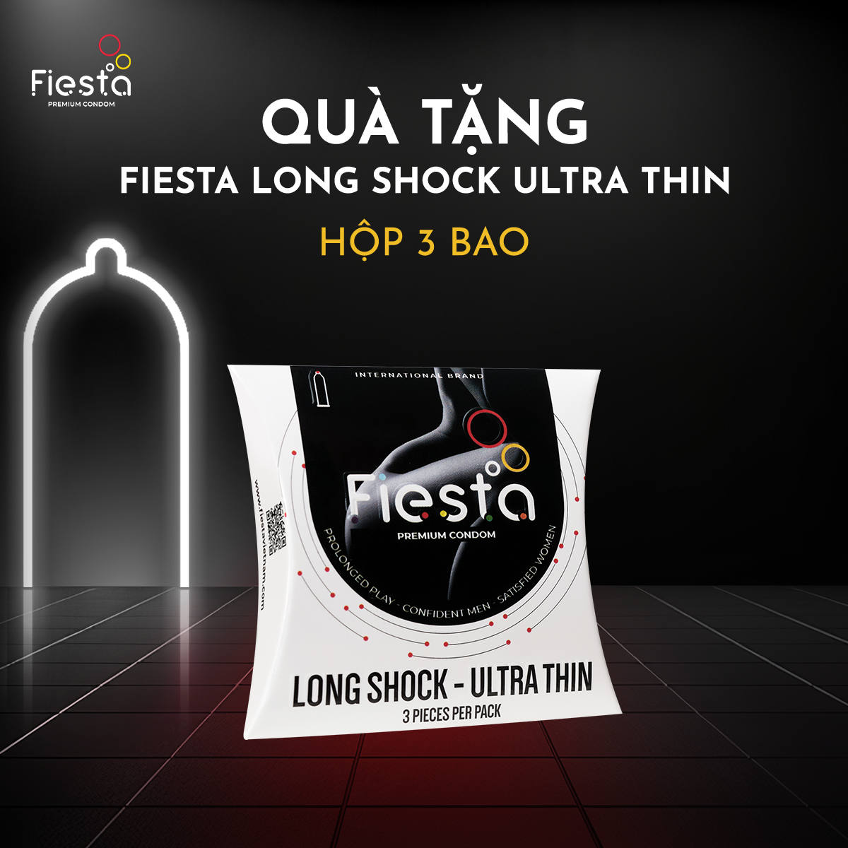 [Gift] Bao cao su kéo dài thời gian, siêu mỏng FIESTA Long Shock Ultra Thin size 49mm – Hộp 3 bao